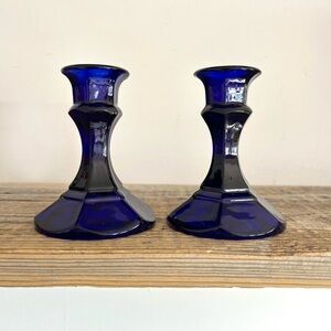 Cobalt Blue Depression Glass Candle Holders